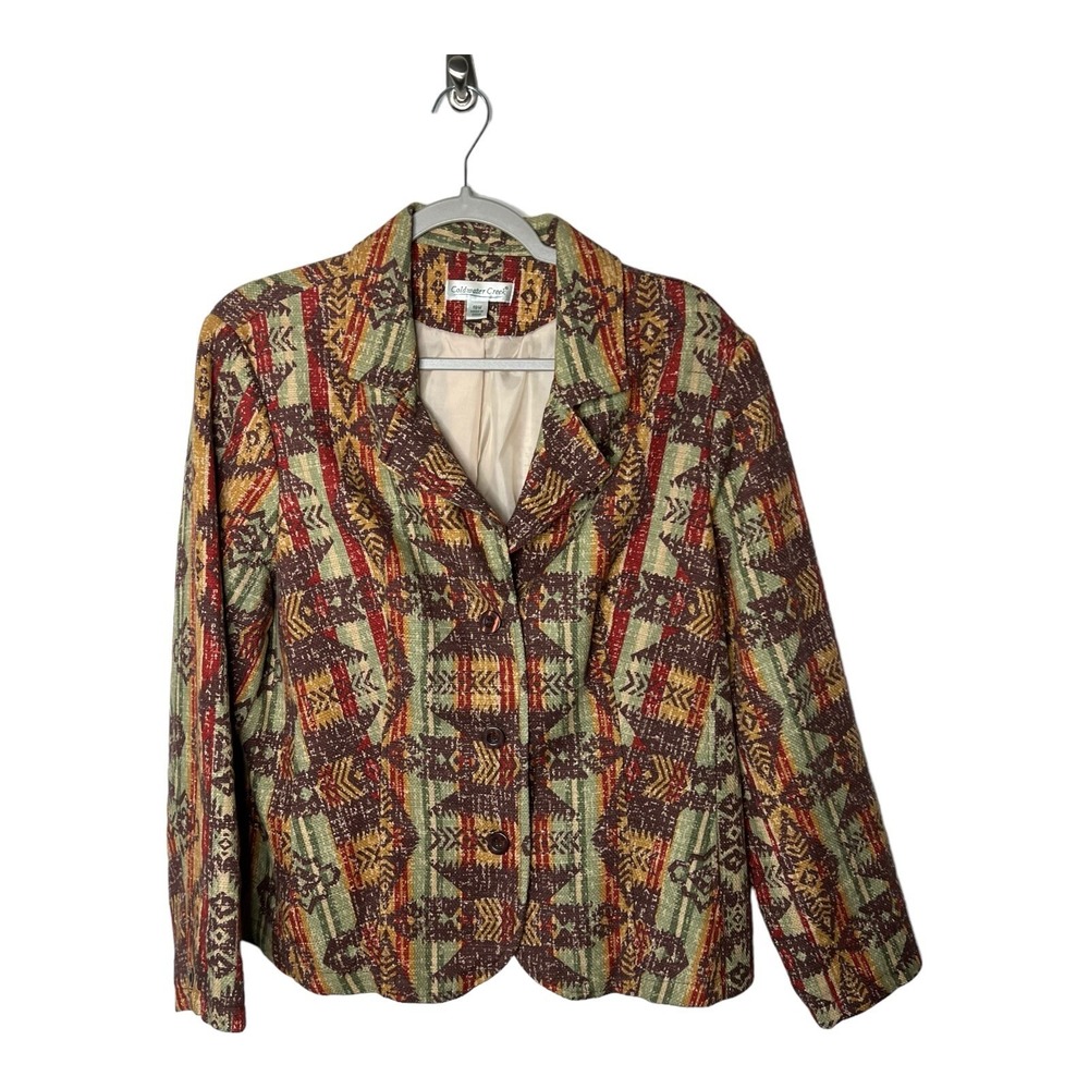 Coldwater Creek Blazer Womens‎ 18 Aztec Western Tweed Jacket Boho Colorful